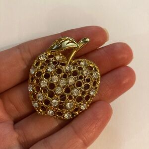 Elegant Gold Apple Brooch with Crystals